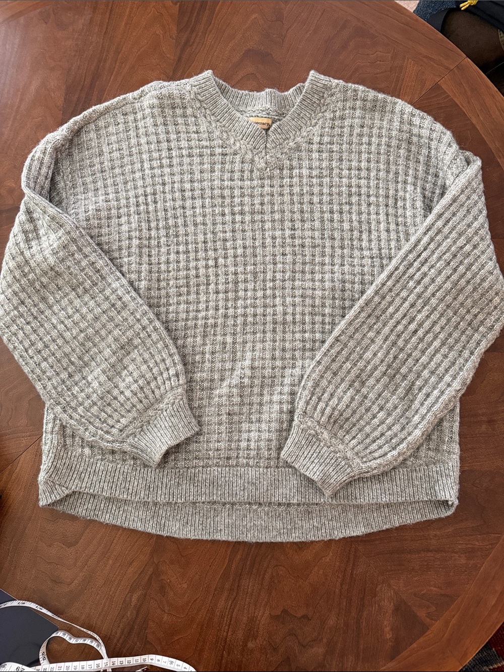 Democracy Light Gray Ribbed V-Neck Sweater